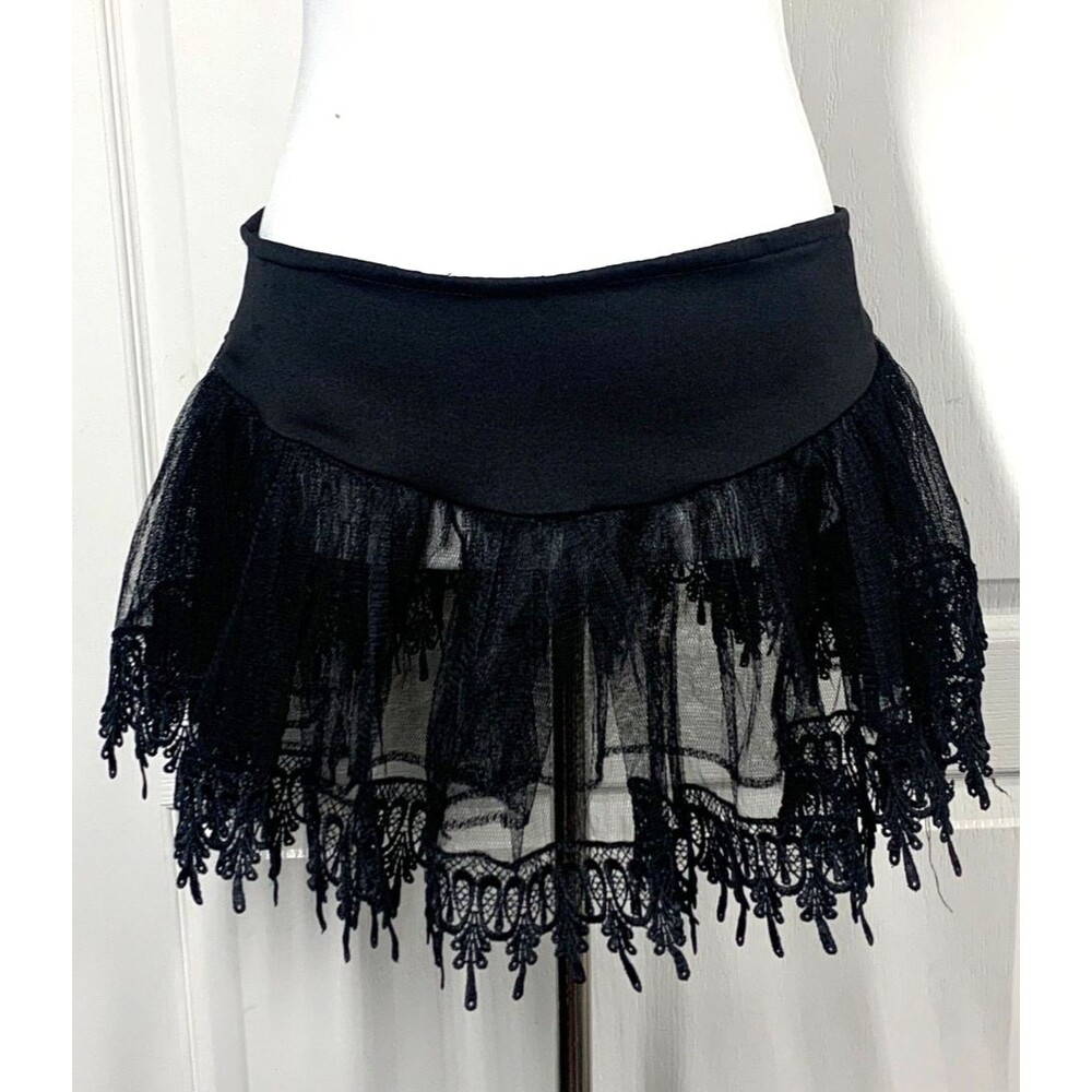 Fun World Black Tulle Lace Teardrop Trim Mini Tutu Skirt Petticoat One Size OSFM